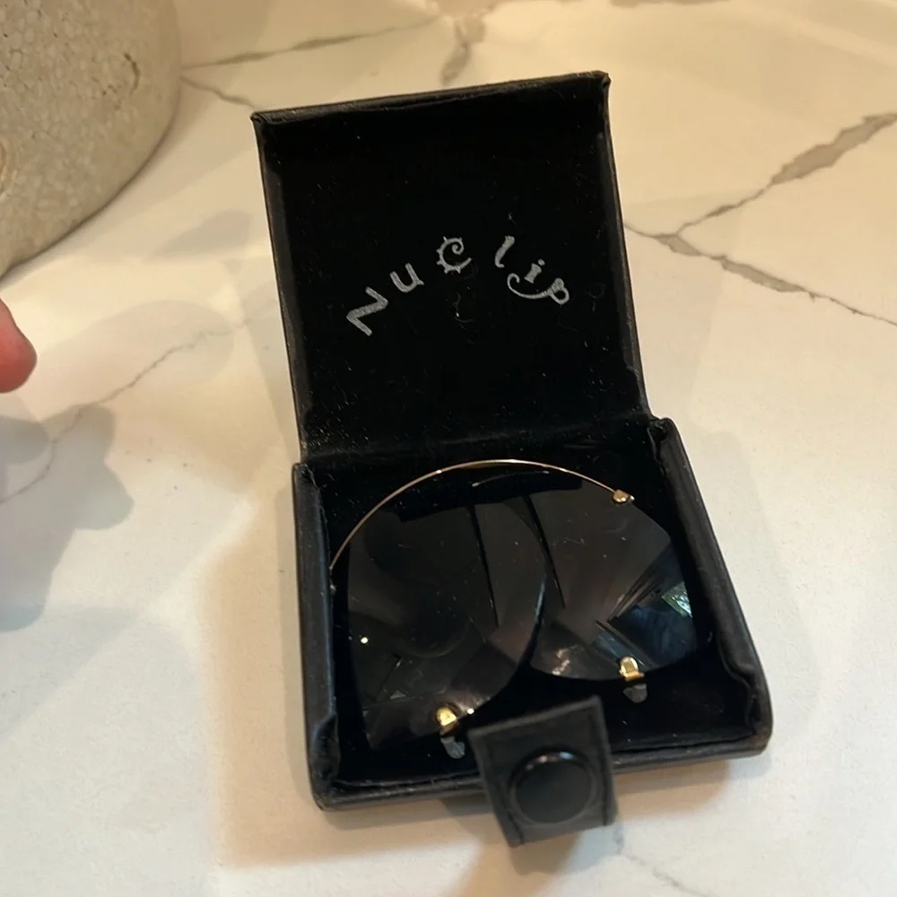 Nu-Clip Custom Clip-On Sunglasses in Denim in Belt Loop Hard Snap Leather Case